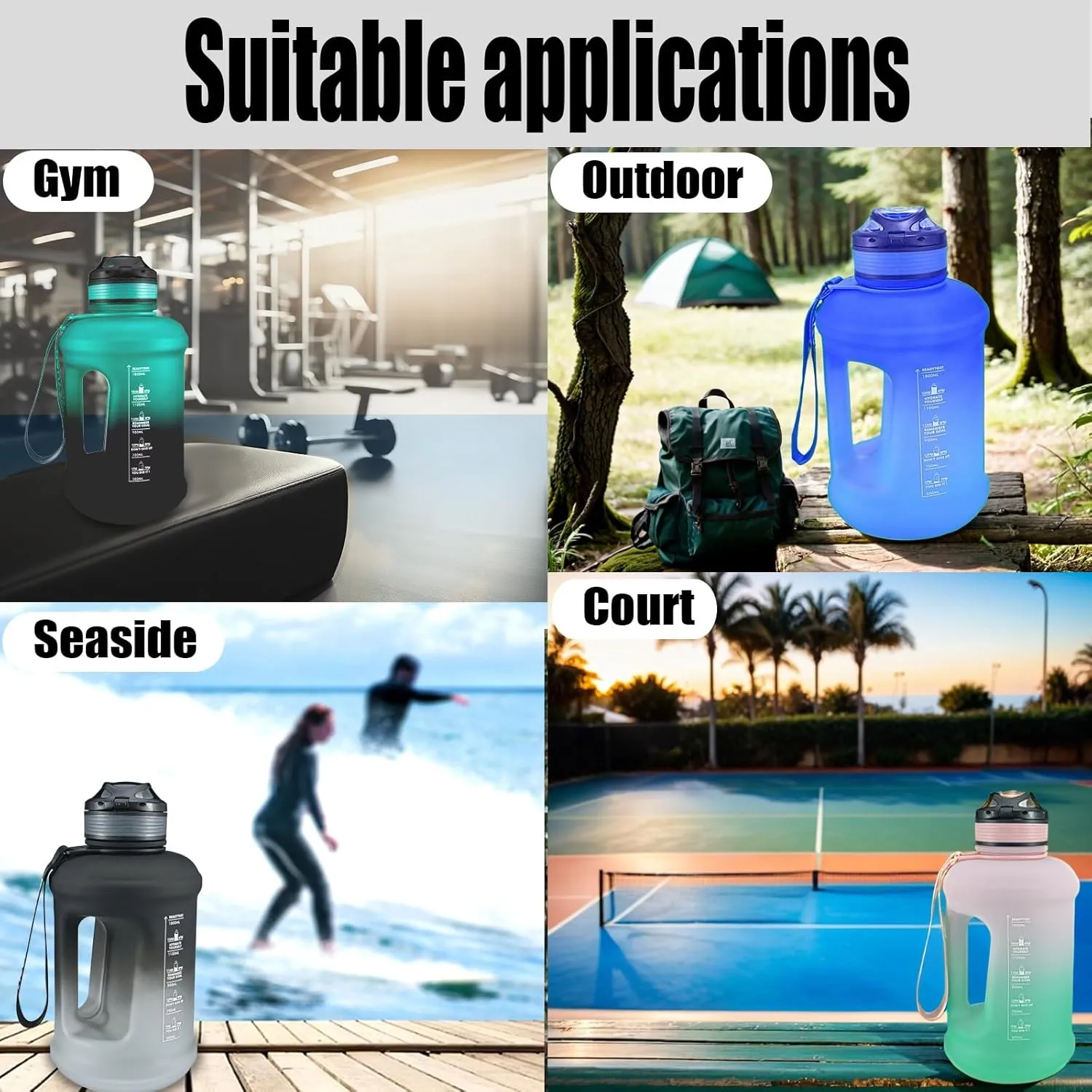 Sports Water Bottle, 63 Oz/1800mL, Leak Proof BPA Free Travel Outdoor For Men Women (Gradient_Cyan)