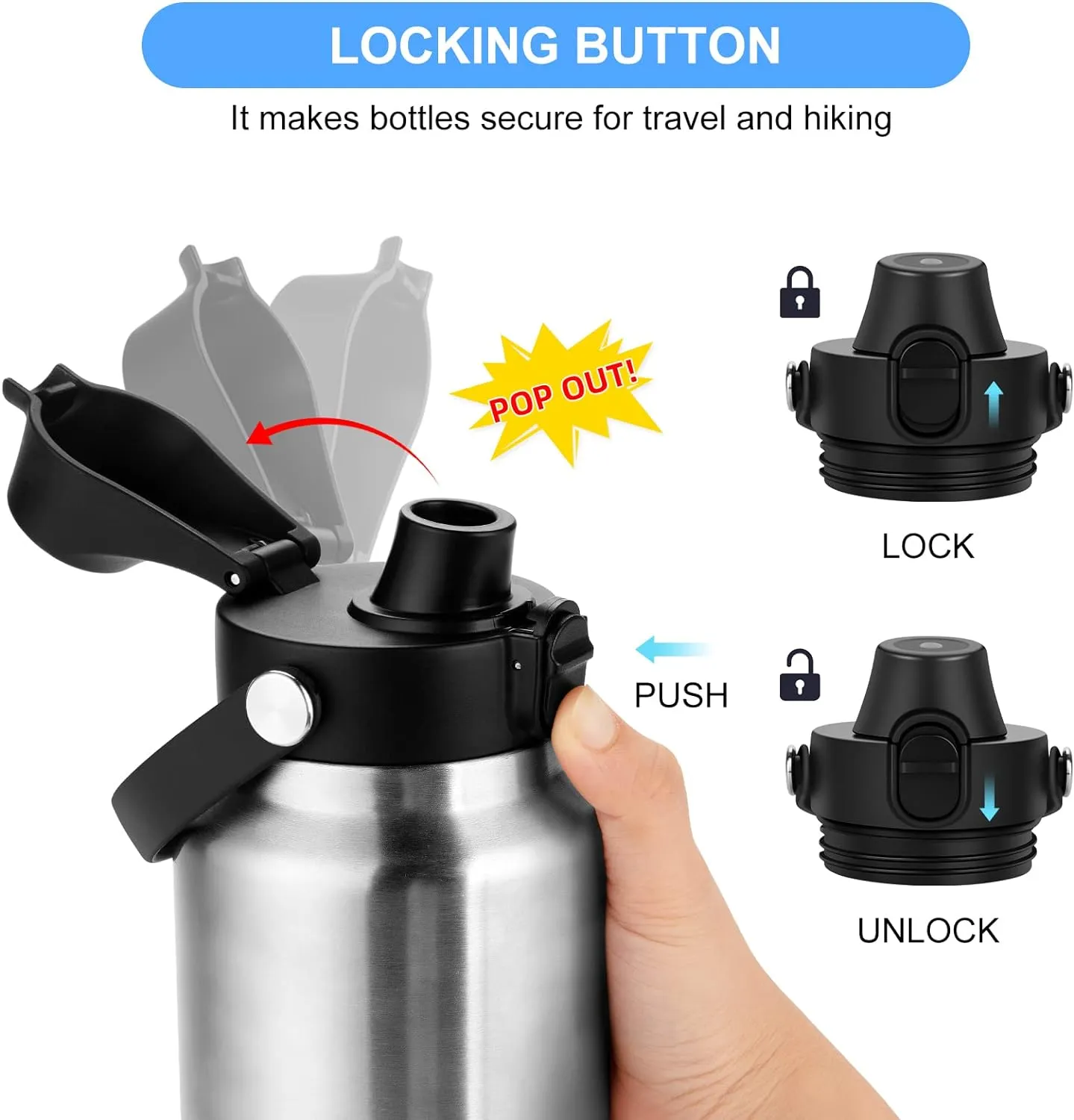 Spout Lid for YETI Rambler Bottle, BPA Free, Ideal Chug Cap for YETI, Fits 18 26 36 64 oz Bottles, Replacement Lids with Push Button & Lock