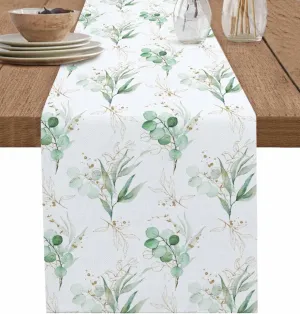 Spring Summer Eucalyptus Leaves Table Runner 36 Inches Long Green Leaves Coffee Table Runner Farmhouse Rustic Kitchen Dining Table Decoration for Indoor Outdoor Home Party Holiday 13 x 36 Inch