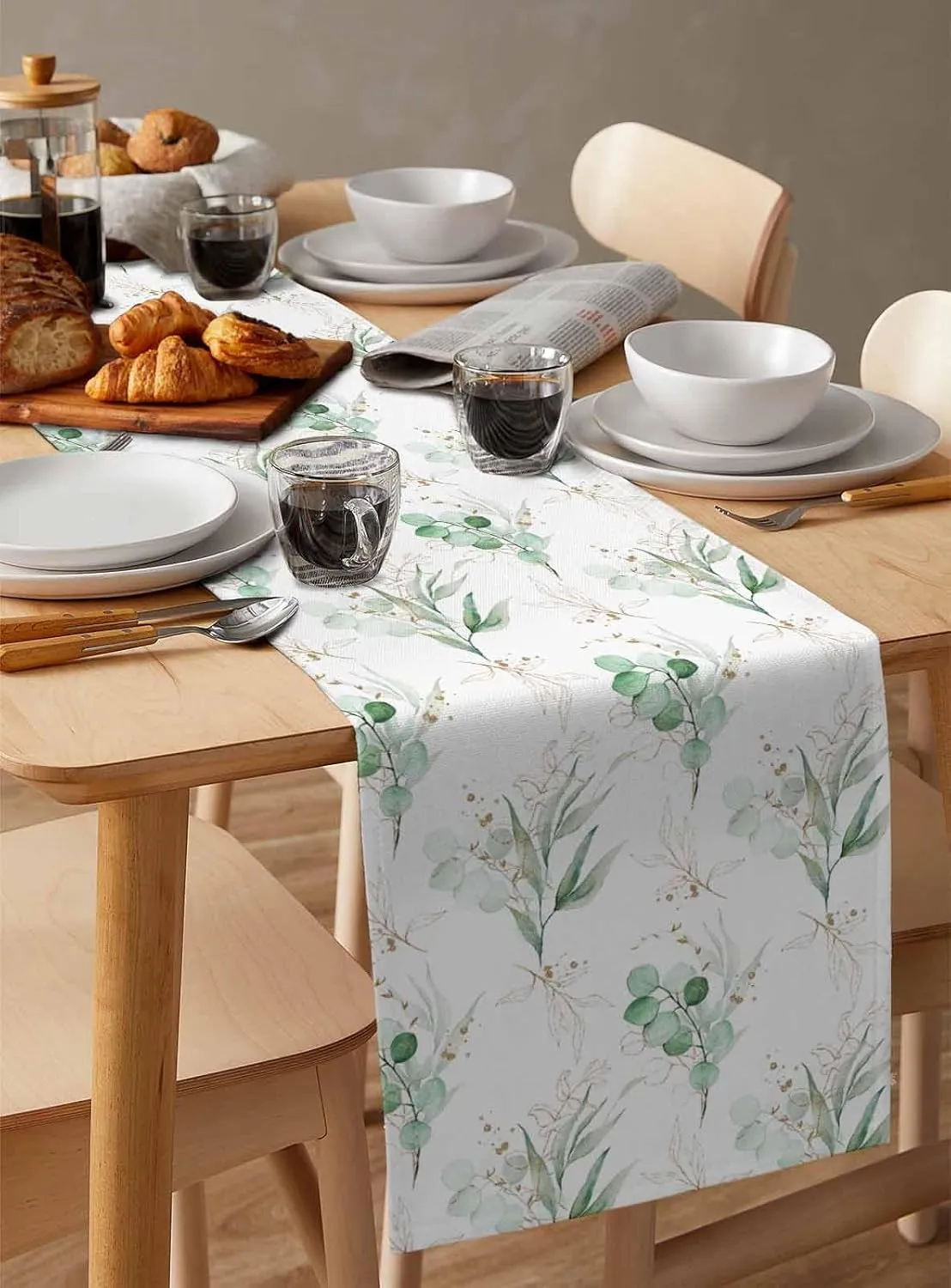 Spring Summer Eucalyptus Leaves Table Runner 36 Inches Long Green Leaves Coffee Table Runner Farmhouse Rustic Kitchen Dining Table Decoration for Indoor Outdoor Home Party Holiday 13 x 36 Inch