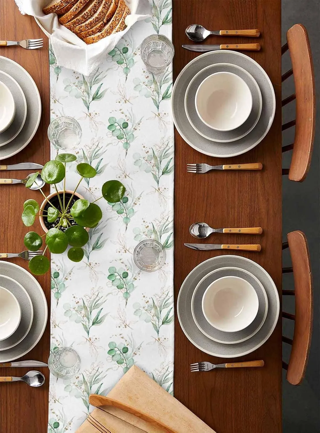 Spring Summer Eucalyptus Leaves Table Runner 36 Inches Long Green Leaves Coffee Table Runner Farmhouse Rustic Kitchen Dining Table Decoration for Indoor Outdoor Home Party Holiday 13 x 36 Inch