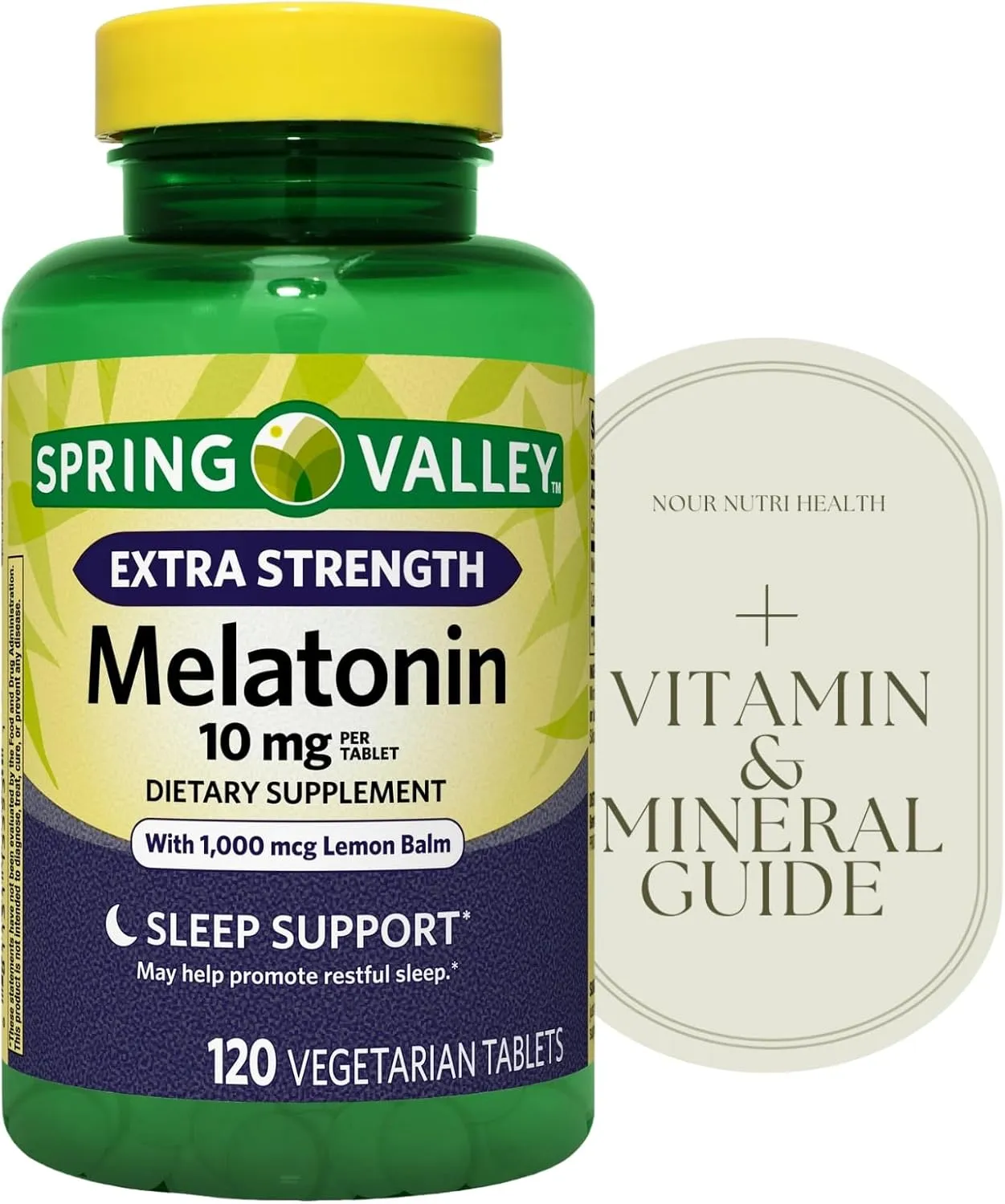 Spring Valley Extra Strength Melatonin Tablets Dietary Supplement, 10 mg, 120 Count   Vitamin Guide Included and Sticker