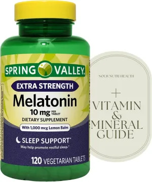 Spring Valley Extra Strength Melatonin Tablets Dietary Supplement, 10 mg, 120 Count   Vitamin Guide Included and Sticker