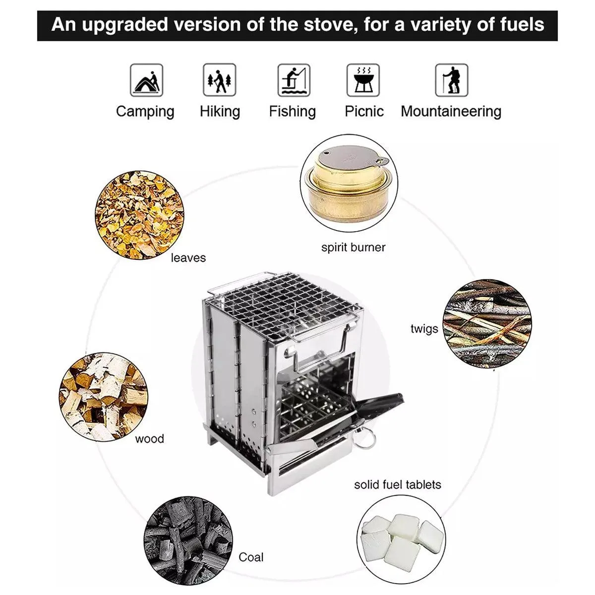 Square Wood Stove Mini Folding Grill Outdoor Camping Portable BBQ Cooking Rack