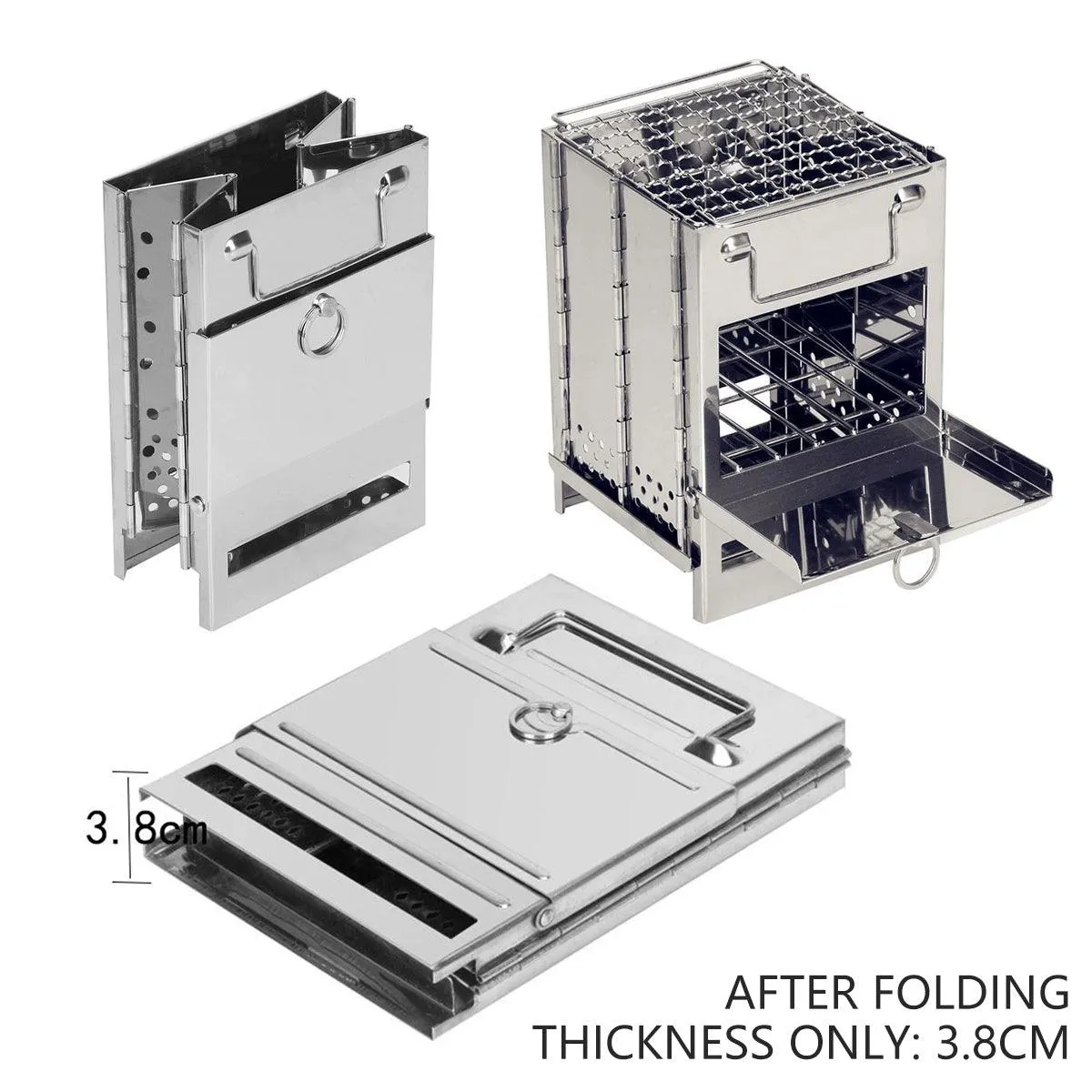 Square Wood Stove Mini Folding Grill Outdoor Camping Portable BBQ Cooking Rack