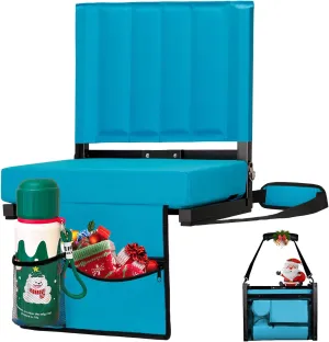 Stadium Seat with Back Support, Bleacher Chairs with Back and Cushion, Bleacher Seat Soft Cushion Light Weight Includes Shoulder Strap, Cup Holder, Suitable for Sports Events, Blue
