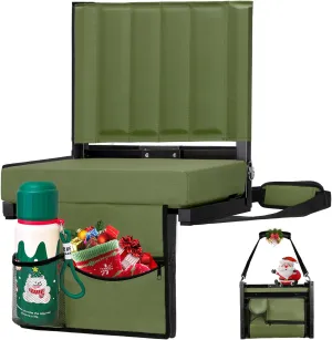 Stadium Seat with Back Support, Bleacher Chairs with Back and Cushion, Bleacher Seat Soft Cushion Light Weight Includes Shoulder Strap, Cup Holder, Suitable for Sports Events, Green