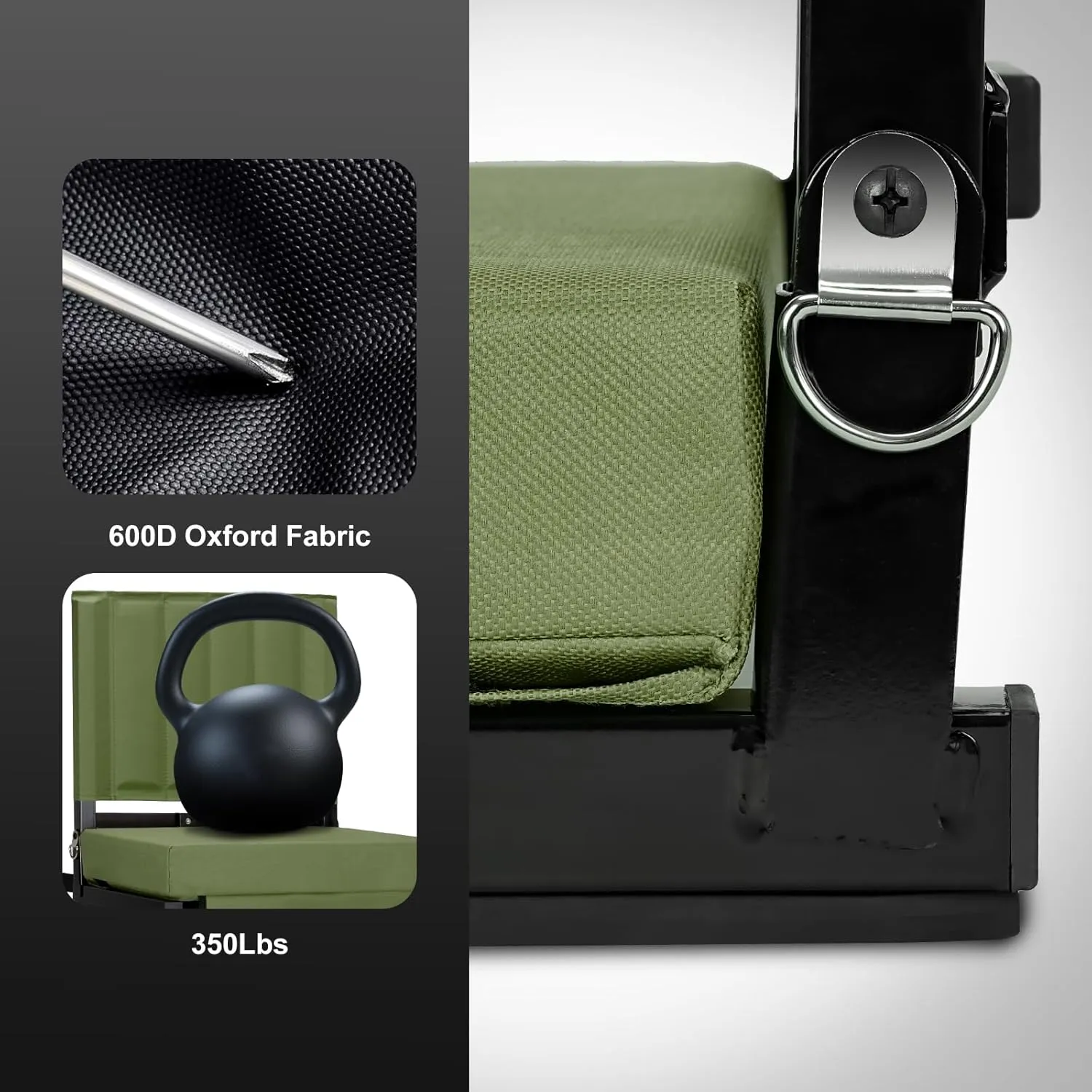 Stadium Seat with Back Support, Bleacher Chairs with Back and Cushion, Bleacher Seat Soft Cushion Light Weight Includes Shoulder Strap, Cup Holder, Suitable for Sports Events, Green