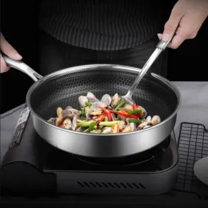 Stainless Steel Frying Pan Non-Stick Cooking Frypan Cookware 28cm Honeycomb Single Sided V255-304-28CM-PAN-LID