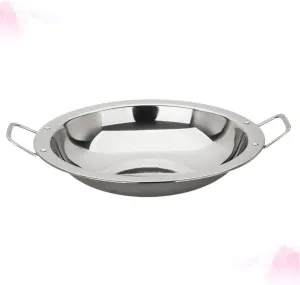 Stainless Steel Hotel Dry Pot 26cm Flat Bottom Seafood Pot Outdoor Camping Pan Easy to Carry