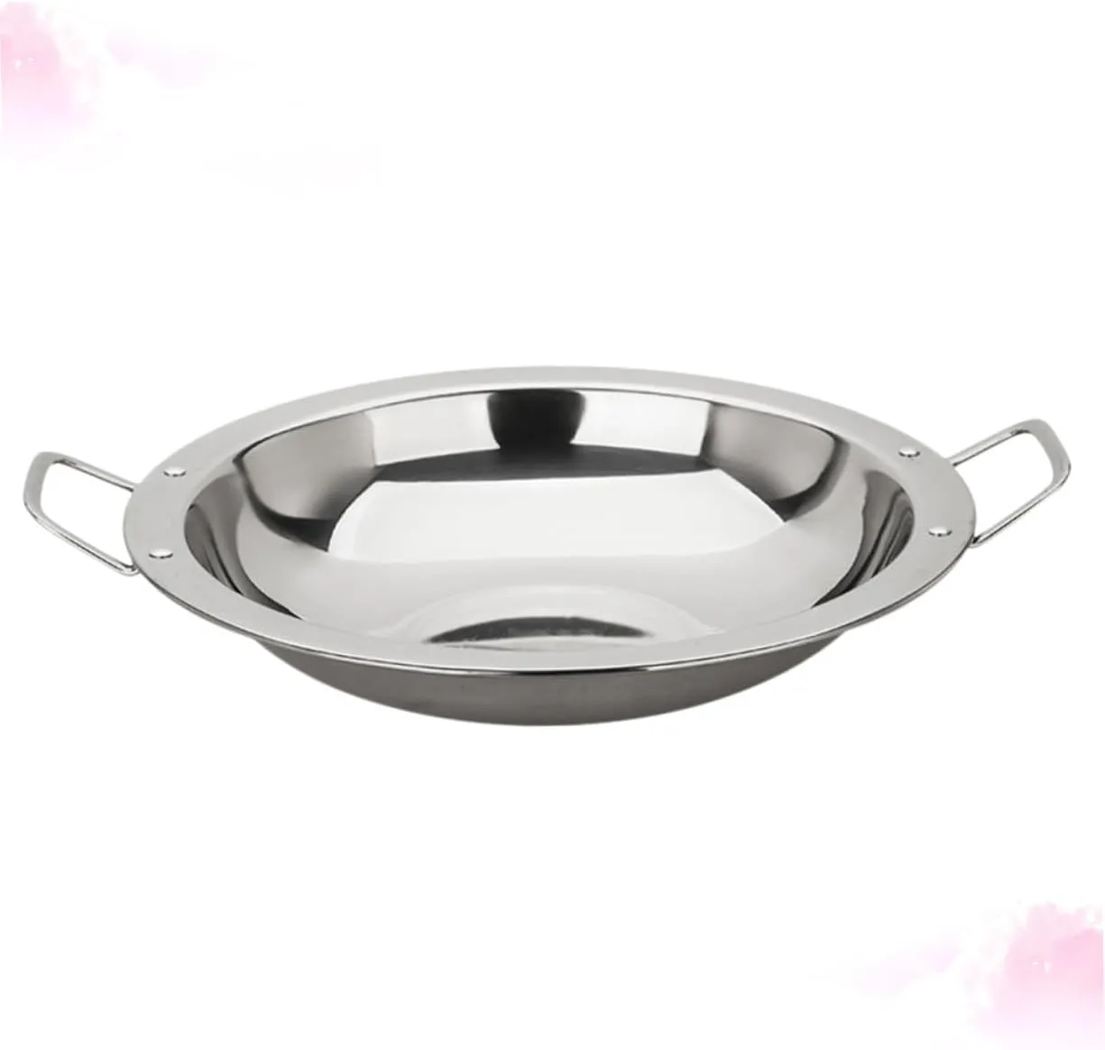 Stainless Steel Hotel Dry Pot 26cm Flat Bottom Seafood Pot Outdoor Camping Pan Easy to Carry