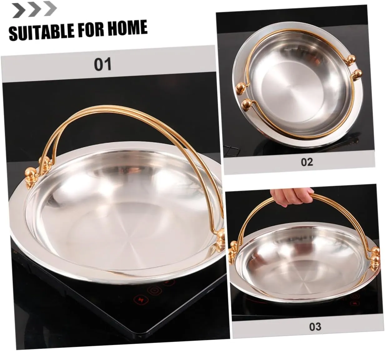 Stainless Steel Japanese Sukiyaki Pot Large Pot Lid for Simmer Warm Soup Non-stick Cooking Boiler Home Outdoor Cooking Utensil