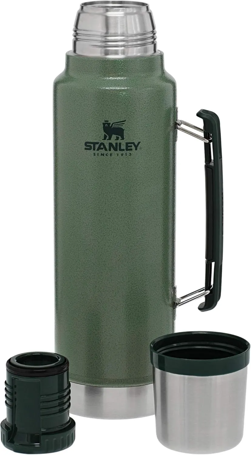 Stanley Classic Legendary Vacuum Bottle 1.5 qt | Wide Mouth with Leakproof Cup Lid | Keep Drinks Hot or Cold | Packable for Travel | Insulated Stainless Steel Thermos | BPA-Free | Hammertone Green