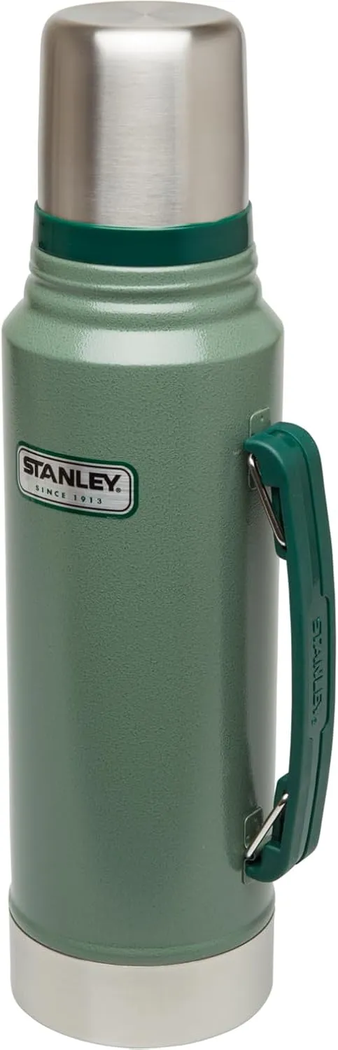 Stanley Heritage Classic Vacuum Bottle with Handle 1.1 qt | Wide Mouth with Leakproof Cup Lid | Keep Drinks Hot or Cold for Travel | Insulated Stainless Steel Thermos | BPA-Free | Hammertone Green