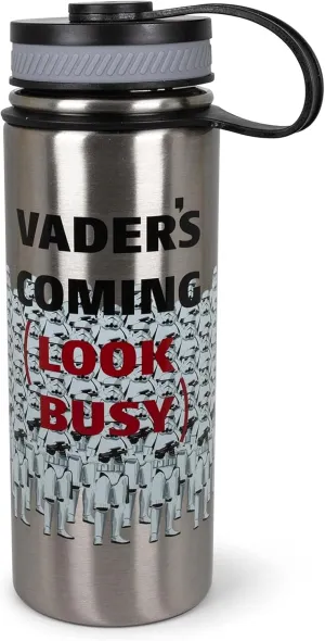 Star Wars Stormtroopers "Darth Vader's Coming, Look Busy" Stainless Steel Canteen Water Bottle| BPA-Free Sports Water Bottle Jug With Leakproof Lid, Travel Accessories | Holds 18 Ounces
