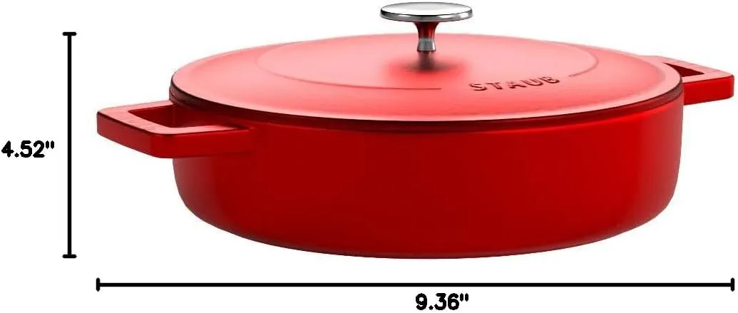 Staub 40511-475 Braiser Saute Pan, Cherry, 9.4 inches (24 cm), Double Handed, Cast Enameled Pot, Shallow Type, Sukiyaki, Induction Compatible, Made in Japan