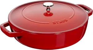 Staub 40511-475 Braiser Saute Pan, Cherry, 9.4 inches (24 cm), Double Handed, Cast Enameled Pot, Shallow Type, Sukiyaki, Induction Compatible, Made in Japan