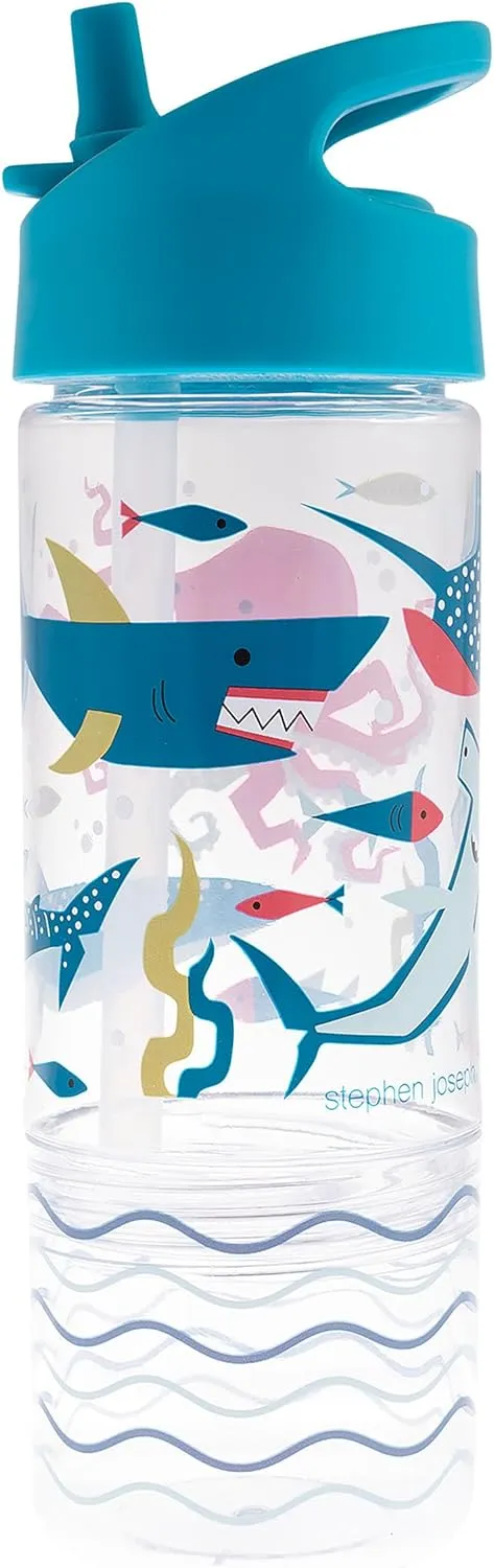 Stephen Joseph, Kids Sip and Snack Water Bottle, 12 oz Tritan BPA Free, Drink and Snack Water Bottle for Girls & Boys, Back to School Water Bottle, Blue Shark