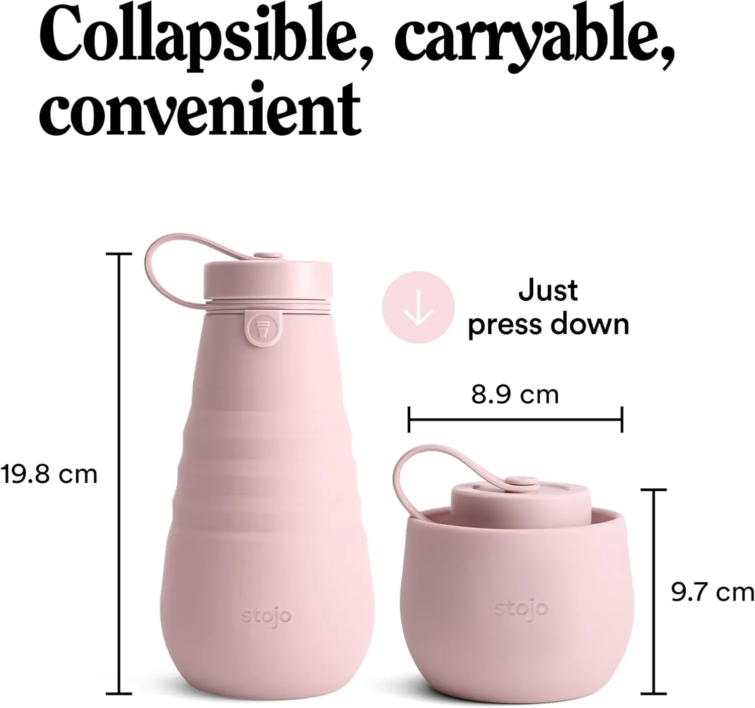 STOJO Collapsible Sports Water Bottle - Leak-Proof Reusable Silicone Travel Cup for Hot & Cold Drinks - Microwave & Dishwasher Safe - AS SEEN ON TODAY SHOW - Parent (Carnation)