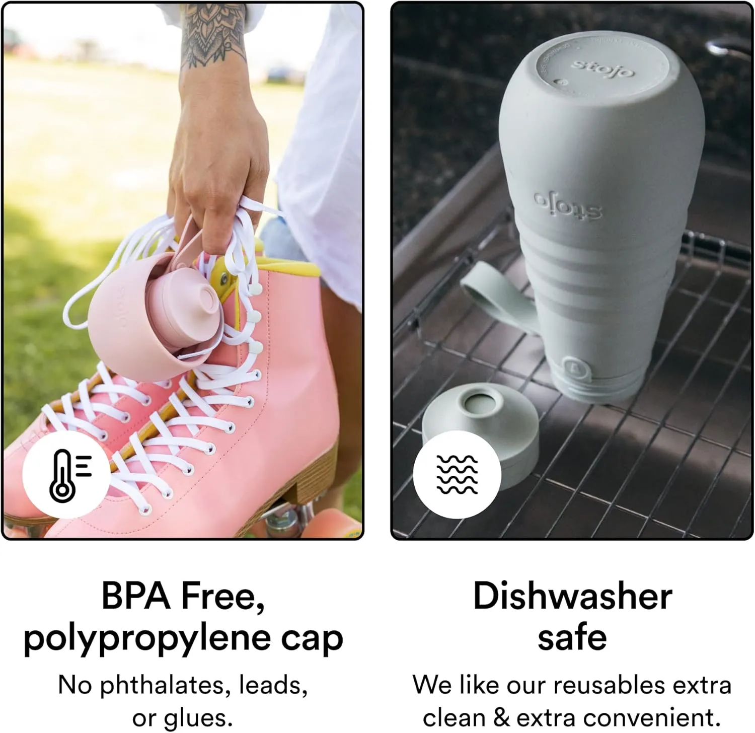 STOJO Collapsible Sports Water Bottle - Leak-Proof Reusable Silicone Travel Cup for Hot & Cold Drinks - Microwave & Dishwasher Safe - AS SEEN ON TODAY SHOW - Parent (Carnation)