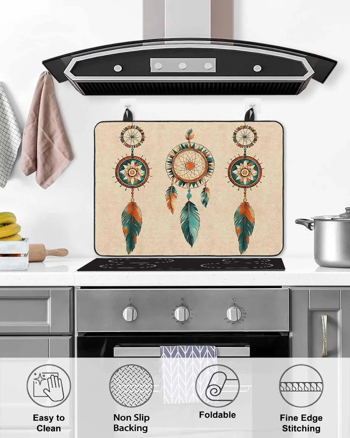 Stove Cover, Stove Top Covers for Electric Stove, Indian Totem Ancient Patterns Large Cooktop Cover Protector Heat Foldable Rubber Anti-Slip Mat for Glass Stove Top 31"x24"
