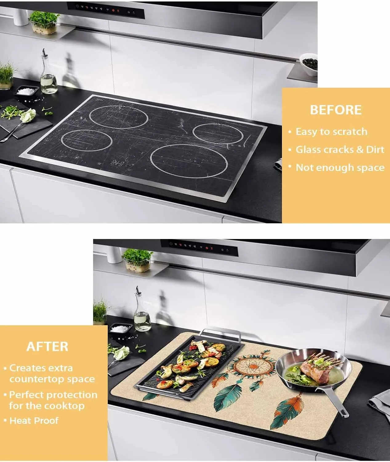Stove Cover, Stove Top Covers for Electric Stove, Indian Totem Ancient Patterns Large Cooktop Cover Protector Heat Foldable Rubber Anti-Slip Mat for Glass Stove Top 31"x24"