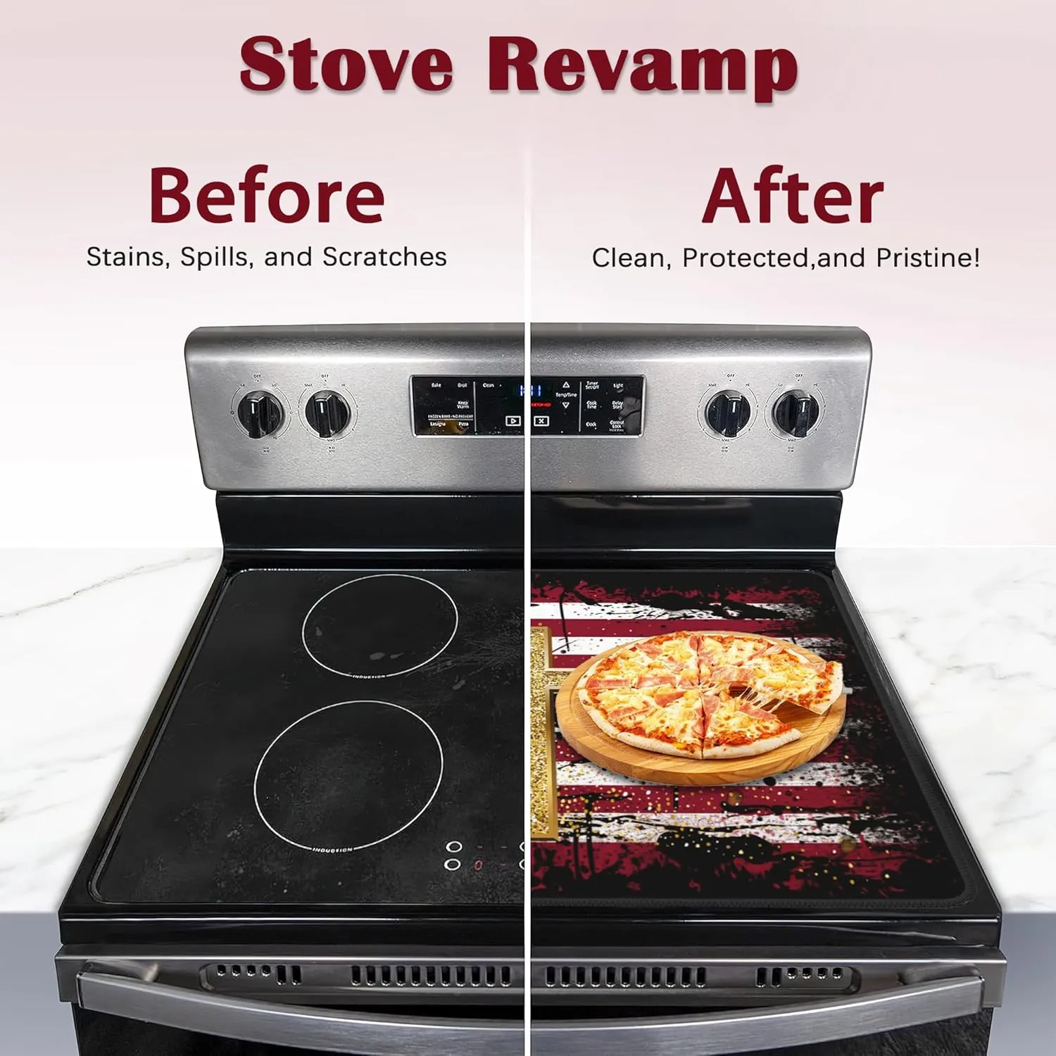 Stove Top Cover for Electric, American Flag Jesus Cross Glass Ceramic Stove Cover, Heat Resistant Flat Stovetop Protector, Dish Drying Mats for Kitchen