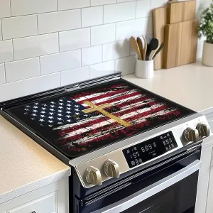 Stove Top Cover for Electric, American Flag Jesus Cross Glass Ceramic Stove Cover, Heat Resistant Flat Stovetop Protector, Dish Drying Mats for Kitchen