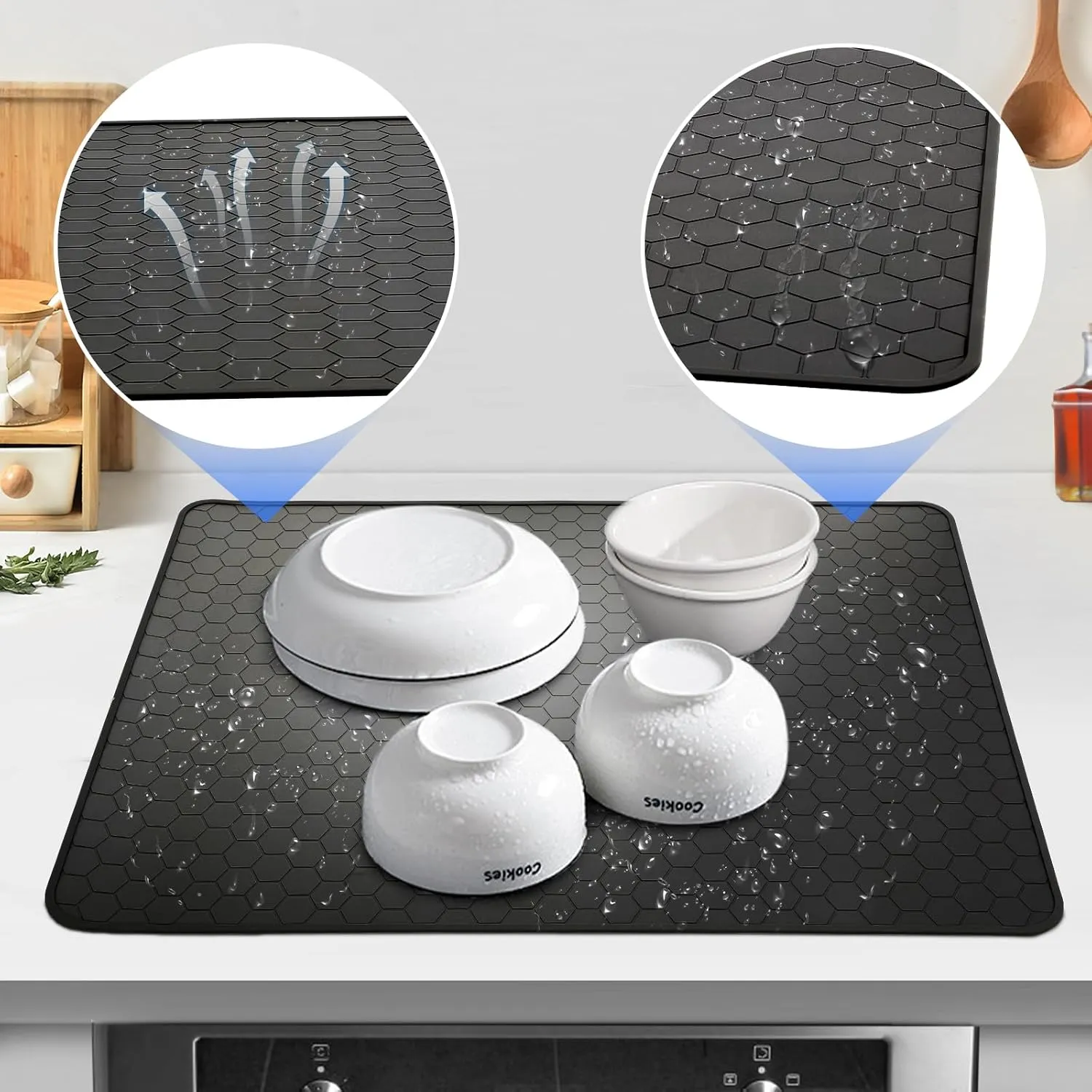 Stove Top Covers for Electric Stove, 27.55" x 19.68" Silicone Stove Cover,Foldable Ceramic Glass Electric Stove Top Cover, Dish Drying Mat to Prevent Scratching (Black)
