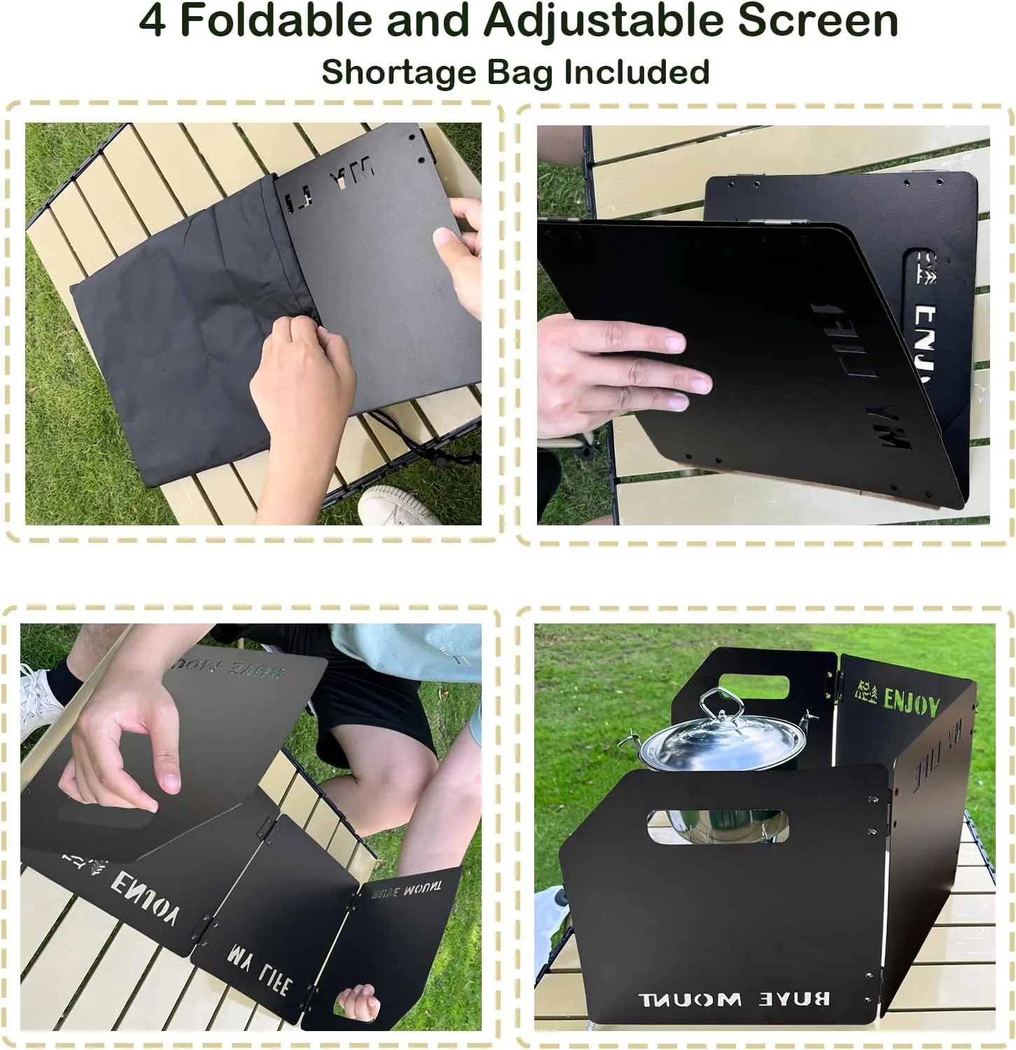 Stove Windscreen - Folding Camping Stove Windshield 4 Plates Stainless Steel Stove Windscreen for Outdoor, Picnic, Backpacking and Cooking Black