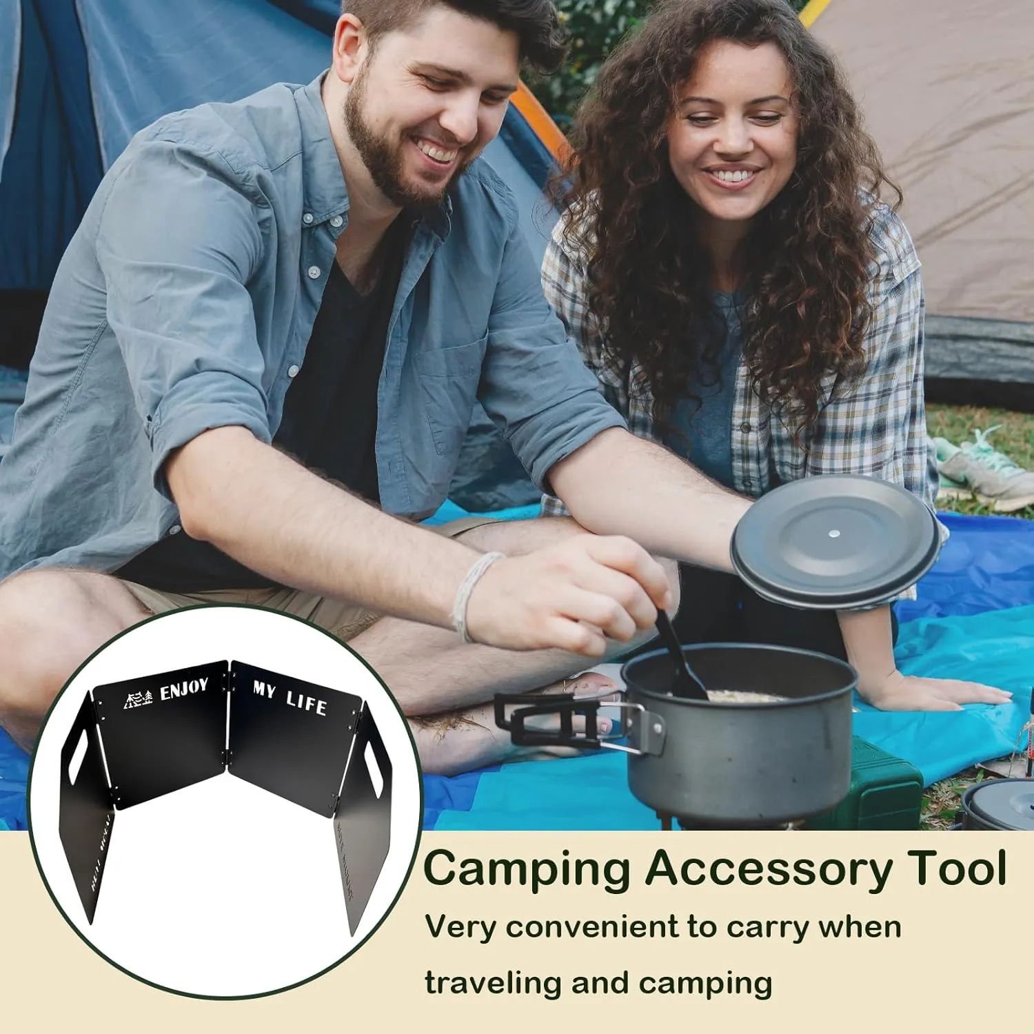 Stove Windscreen - Folding Camping Stove Windshield 4 Plates Stainless Steel Stove Windscreen for Outdoor, Picnic, Backpacking and Cooking Black