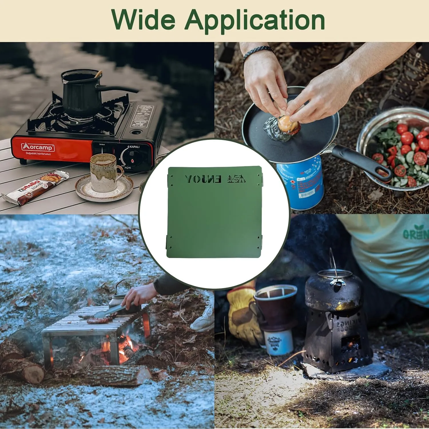 Stove Windscreen - Folding Camping Stove Windshield 4 Plates Stainless Steel Stove Windscreen for Outdoor, Picnic, Backpacking and Cooking Green