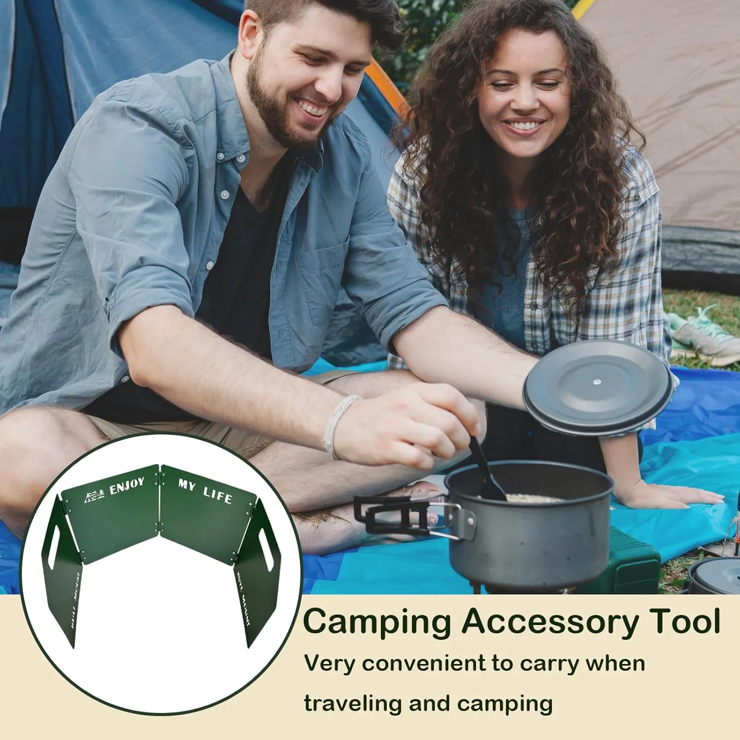 Stove Windscreen - Folding Camping Stove Windshield 4 Plates Stainless Steel Stove Windscreen for Outdoor, Picnic, Backpacking and Cooking Green