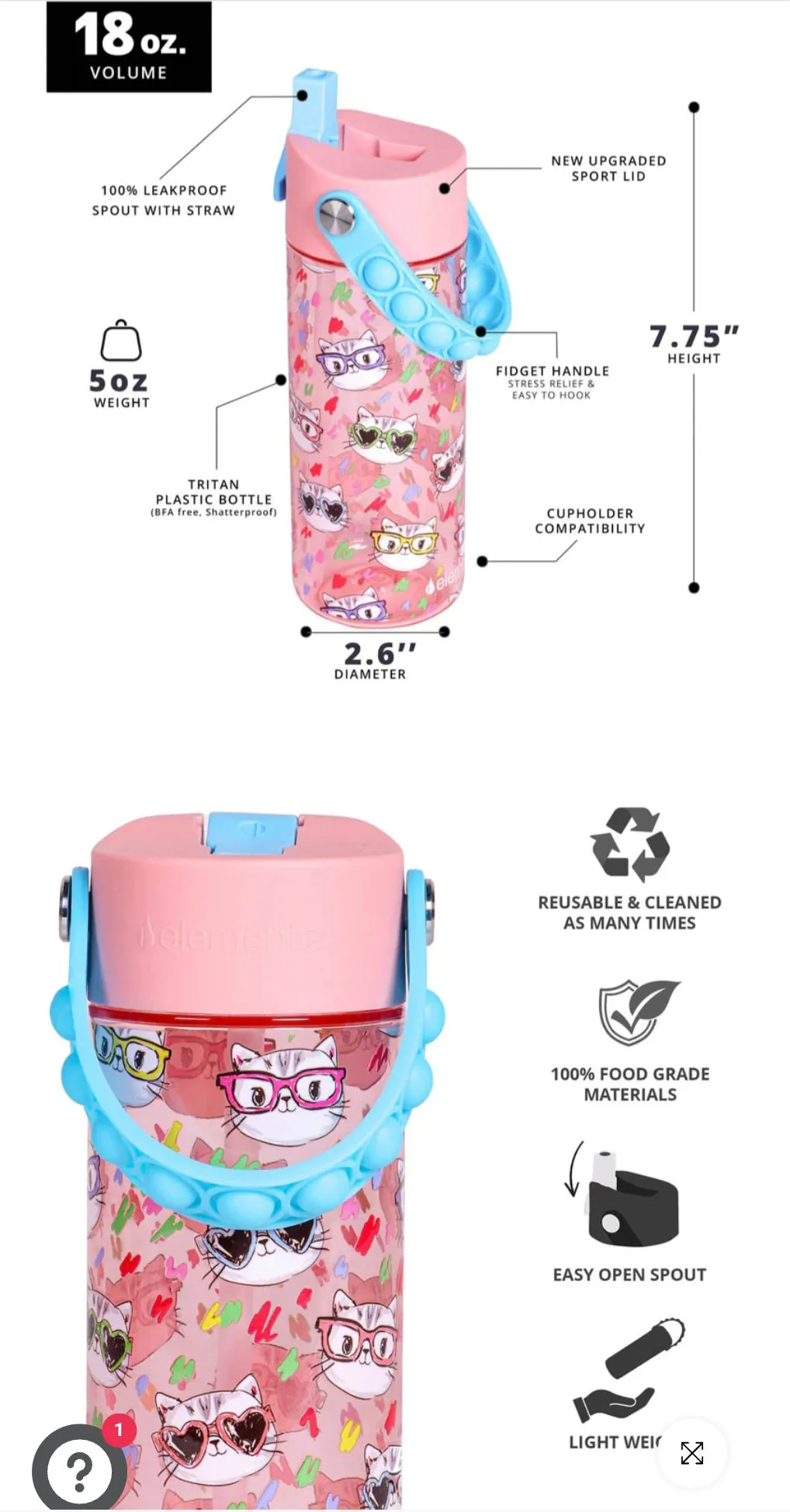 Stylish Cat 18oz Splash Pop Elemental Bottle
