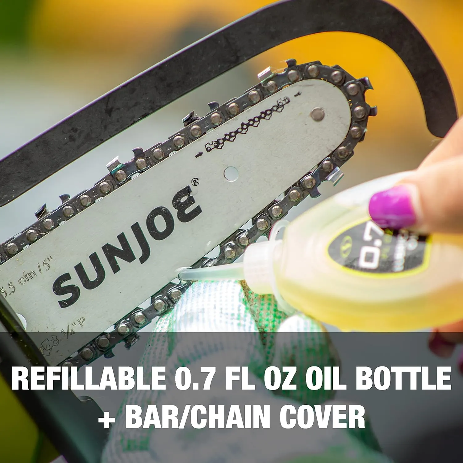 Sun Joe 24V-HCS-LTE-P1 24-Volt iON  Cordless Mini Chainsaw, Green & SWJ-OIL Premium Bar, Chain and Sprocket Oil, All Season Chainsaw Chain Lubrication, 1-Quart