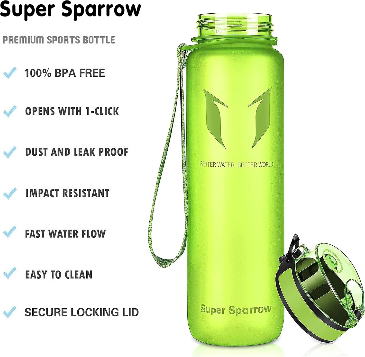 Super Sparrow Water Bottle - 12 oz/17 oz/25 oz/32 oz - BPA Free Tritan Water Bottles - One Touch Opening - Leak-proof Plastic Bottle - Kids Water Bottle for Office, Gym, Outdoor, Sports