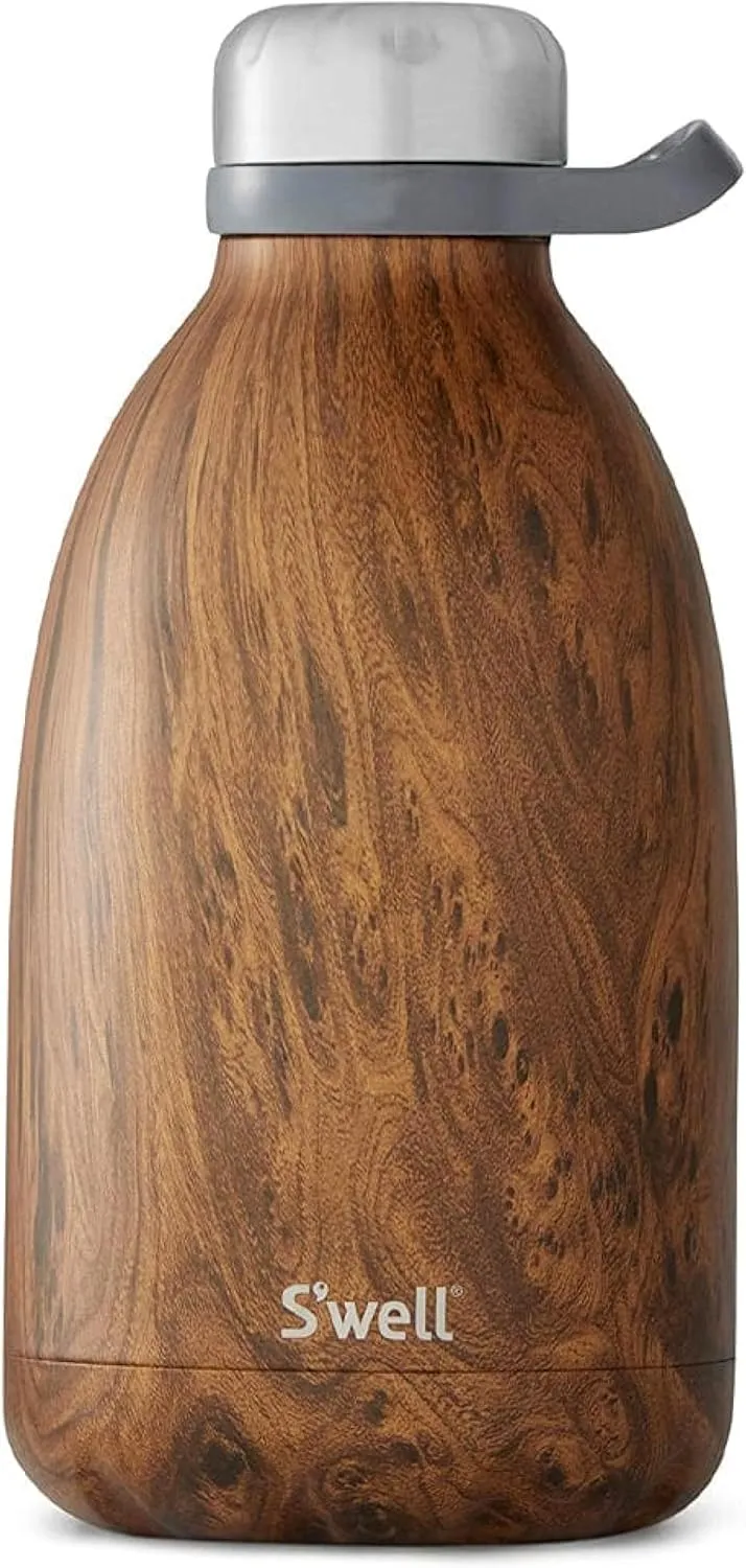 S'well Stainless Steel Roamer Bottle-64 Fl Oz-Teakwood Triple-Layered Vacuum-Insulated Containers Keeps Drinks Cold for 72 Hours and Hot for 24-BPA-Free Travel Water Bottle, 64oz