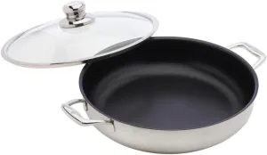 Swiss Diamond 12.5" 5.8Qt Chef Pan Nonstick Clad Induction Chef Pan Stainless Steel Base Dishwasher and Oven Safe Silver Stainless Steel