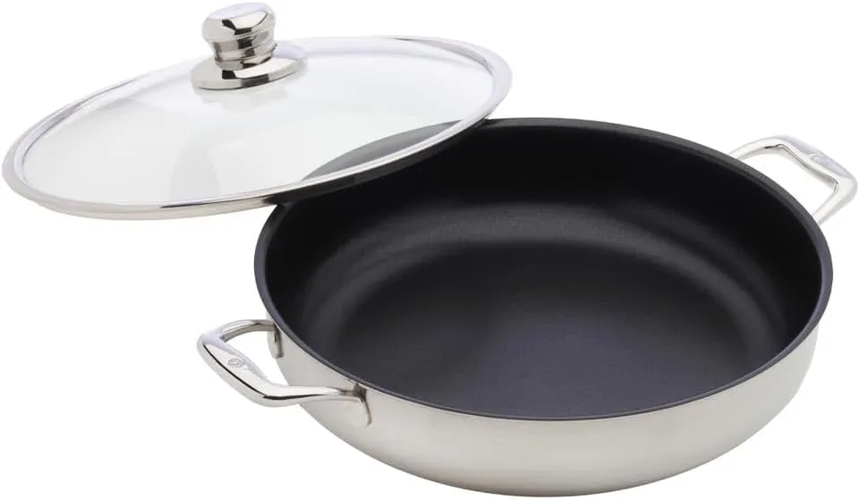 Swiss Diamond 12.5" 5.8Qt Chef Pan Nonstick Clad Induction Chef Pan Stainless Steel Base Dishwasher and Oven Safe Silver Stainless Steel