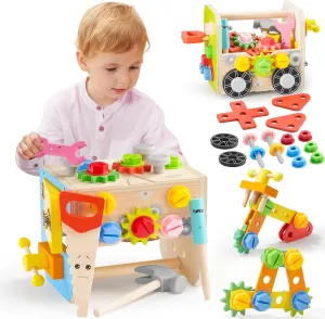 SYNCFUN Kids Tool Set, 51 PCS Wooden STEM Educational Tools for Boys and Girls, Montessori Toys for 3 4 5 6 Year Old, Learning and Construction Toys for Toddlers, Birthday Gift