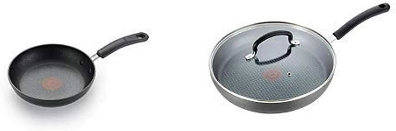 T-fal C5610264 8-Inch Fry Pan AND E76597 Ultimate Hard Anodized Nonstick 10 Inch Fry Pan with Lid, Dishwasher Safe Frying Pan, Black