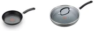 T-fal C5610264 8-Inch Fry Pan AND E76597 Ultimate Hard Anodized Nonstick 10 Inch Fry Pan with Lid, Dishwasher Safe Frying Pan, Black