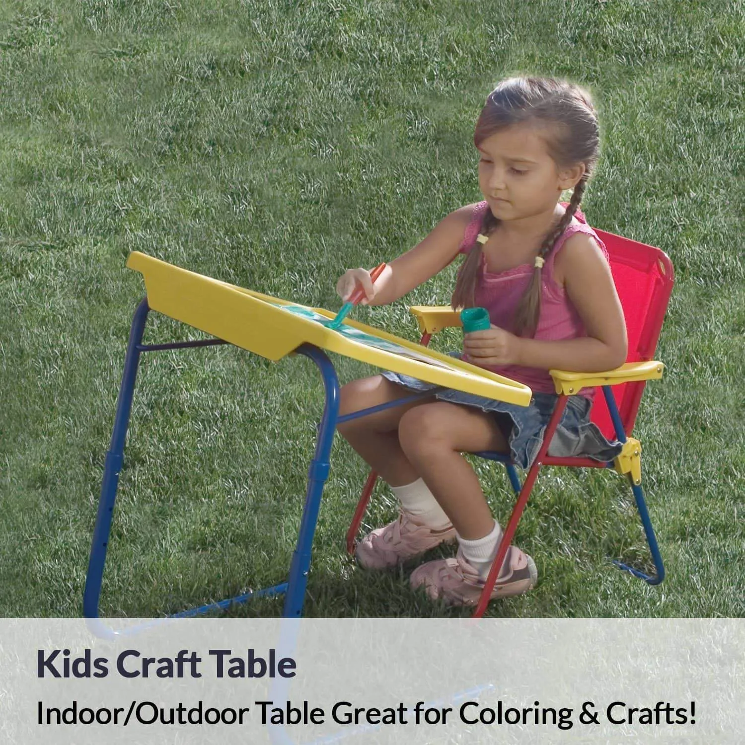 Table-Mate 4 Kids Folding Desk and Chair Set for Eating, Art & Activities for Toddlers and Children with Portable Carry Case (Red/Blue/Yellow)