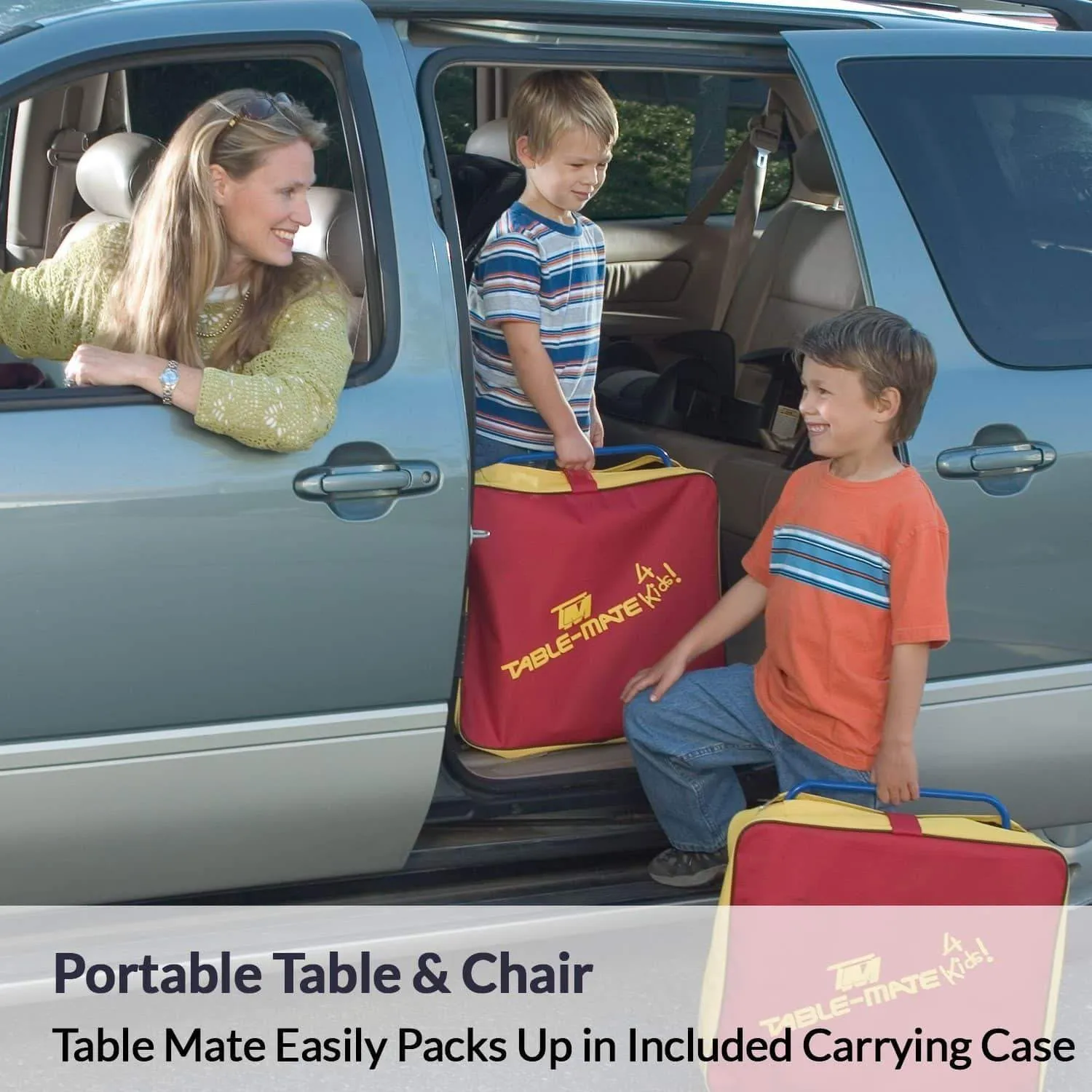 Table-Mate 4 Kids Folding Desk and Chair Set for Eating, Art & Activities for Toddlers and Children with Portable Carry Case (Red/Blue/Yellow)