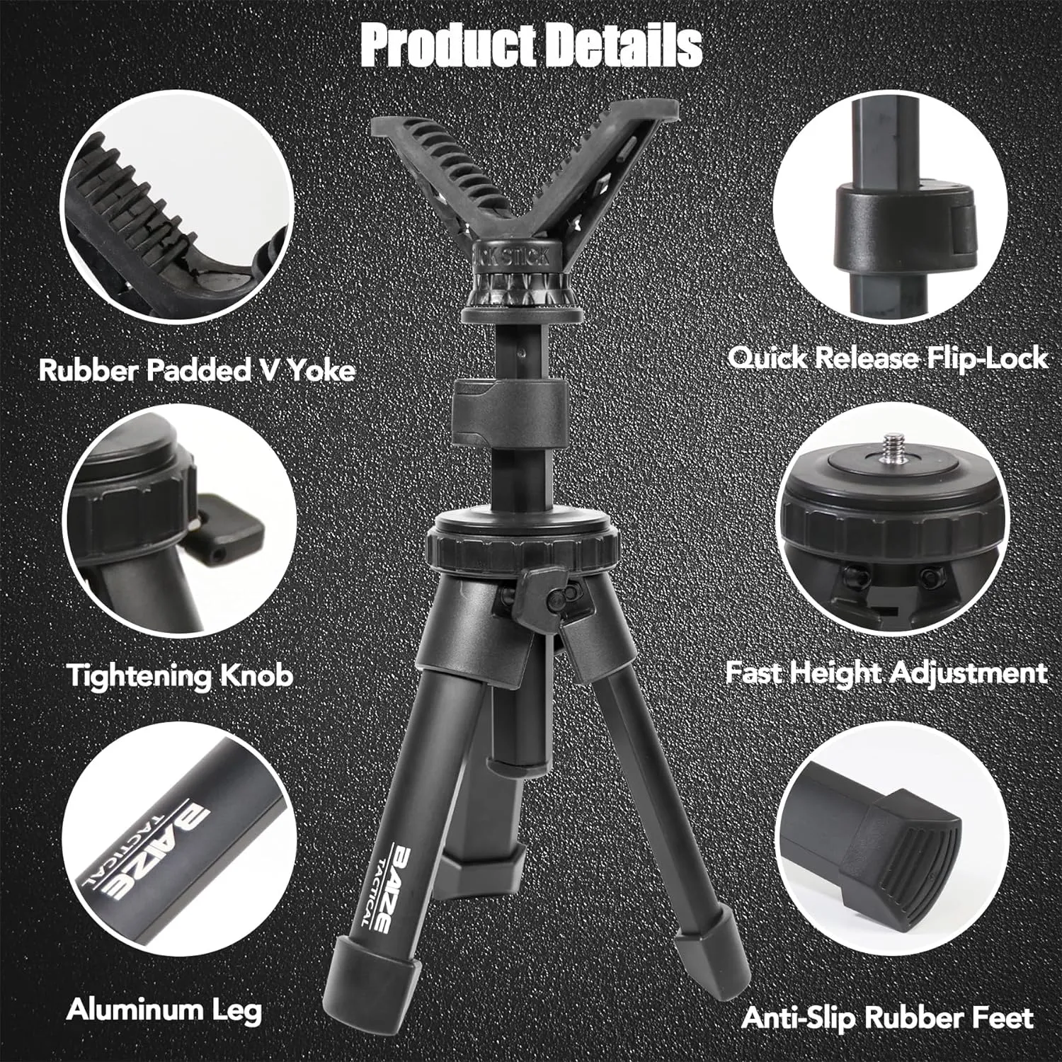 Tactical Compact Rapid Shooting Rest - Adjustable Height Rifle Tripod with 360 Rotation V Yoke Holder, Durable Aluminum Construction for Hunting Outdoors