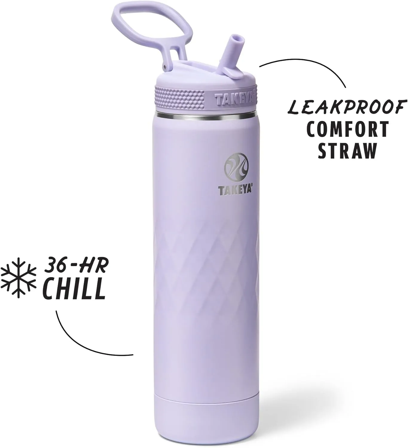 Takeya Sport 22 oz Triple-Insulated Stainless Steel Water Bottle, Straw Lid – Leakproof, Sweatproof, BPA-Free, Keeps Drinks Cold 36 Hrs, Hot 14 Hrs – Moonlight