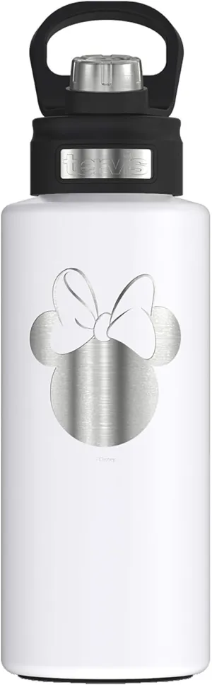 Tervis Disney Minnie Mouse Silhouette Engraved on White Triple Walled Insulated Tumbler Travel Cup Keeps Drinks Cold, 32oz Wide Mouth Bottle, Stainless Steel