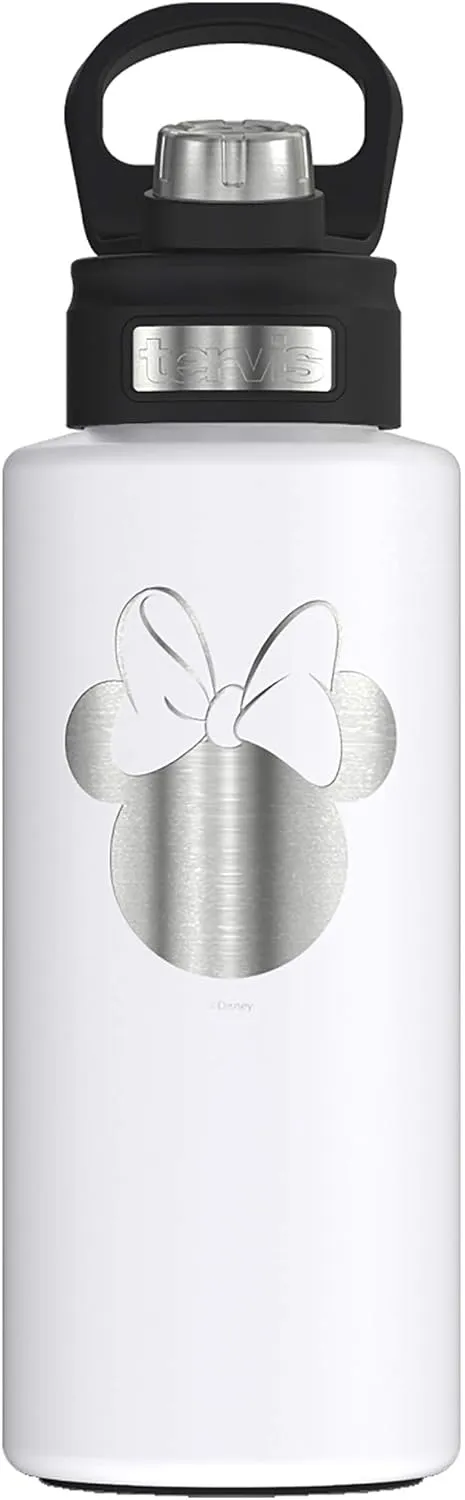 Tervis Disney Minnie Mouse Silhouette Engraved on White Triple Walled Insulated Tumbler Travel Cup Keeps Drinks Cold, 32oz Wide Mouth Bottle, Stainless Steel