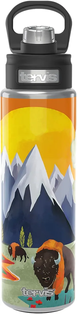 Tervis The Whiskey Ginger Yellowstone Triple Walled Insulated Tumbler Travel Cup Keeps Drinks Cold, 24oz Wide Mouth Bottle, Stainless Steel