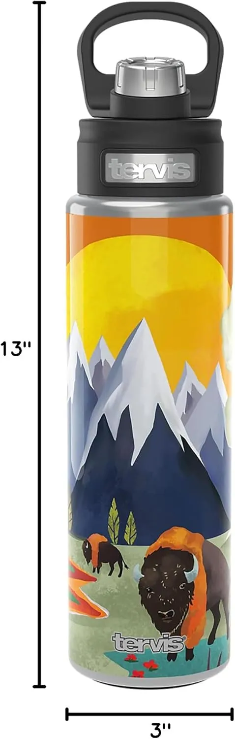 Tervis The Whiskey Ginger Yellowstone Triple Walled Insulated Tumbler Travel Cup Keeps Drinks Cold, 24oz Wide Mouth Bottle, Stainless Steel